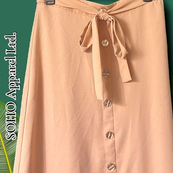 SOHO Apparel Ltd. Women’s Button-Front Midi Skirt with Tie Waist – Size M - Picture 7 of 7